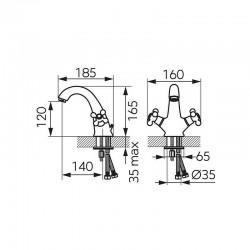 Μπαταρία Νιπτήρα Ρετρό Ferro Bronze χωρίς βαλβίδα BAI2BR